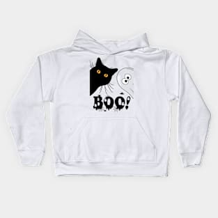 Boo Funny Hiding Peekaboo Scary Halloween Cat Kids Hoodie